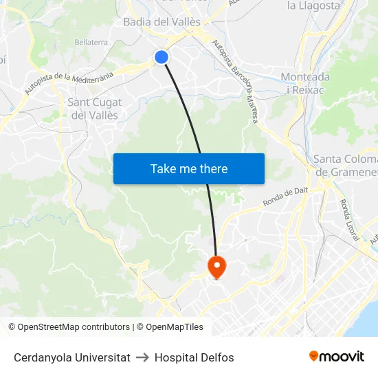 Cerdanyola Universitat to Hospital Delfos map