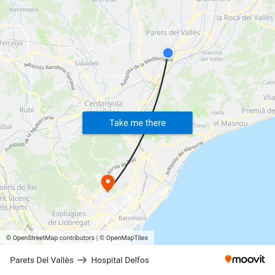 Parets Del Vallès to Hospital Delfos map