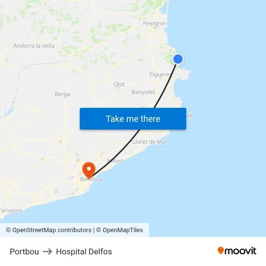 Portbou to Hospital Delfos map