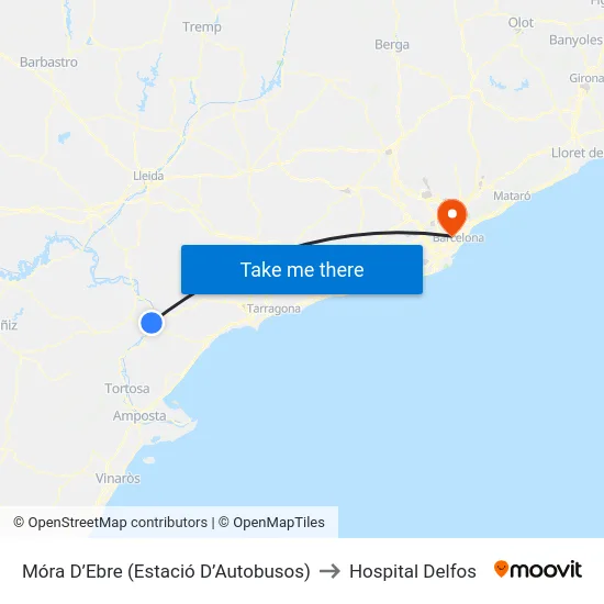 Móra D’Ebre (Estació D’Autobusos) to Hospital Delfos map