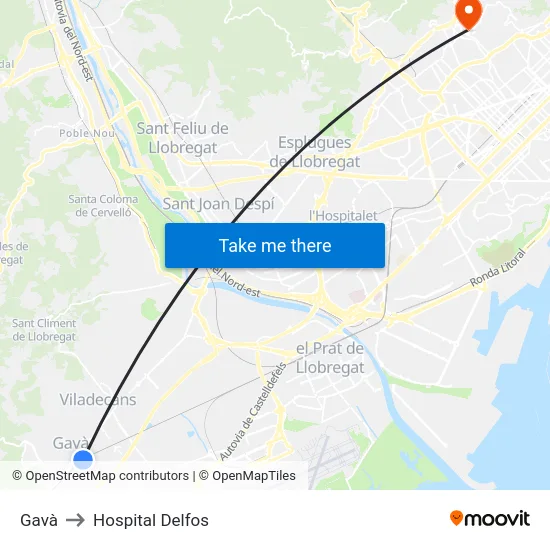 Gavà to Hospital Delfos map