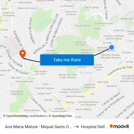 Ana María Matute - Miquel Sants Oliver to Hospital Delfos map