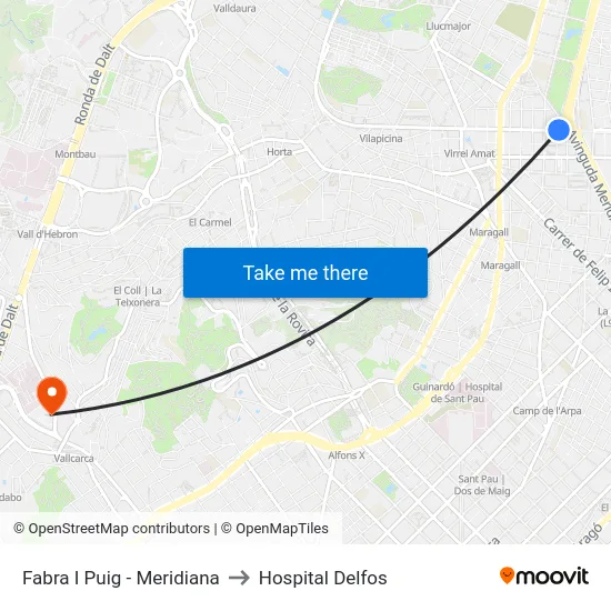 Fabra I Puig - Meridiana to Hospital Delfos map