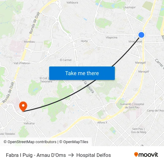 Fabra I Puig - Arnau D'Oms to Hospital Delfos map