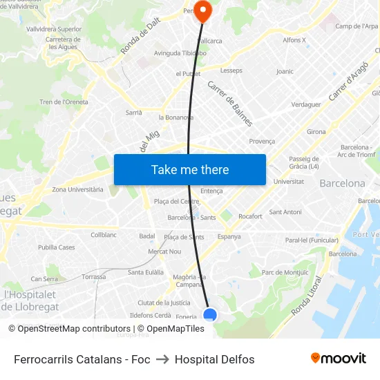 Ferrocarrils Catalans - Foc to Hospital Delfos map