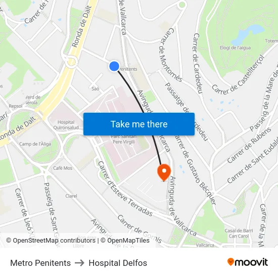 Metro Penitents to Hospital Delfos map