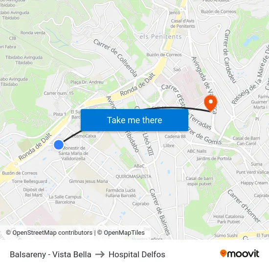 Balsareny - Vista Bella to Hospital Delfos map