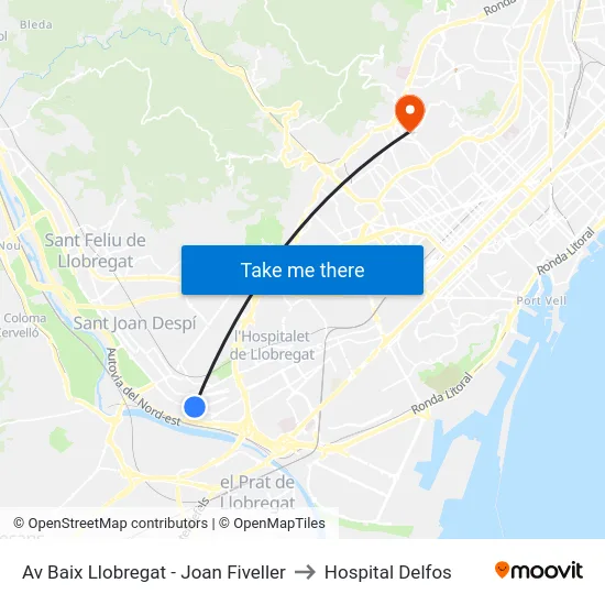 Av Baix Llobregat - Joan Fiveller to Hospital Delfos map