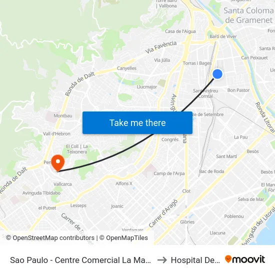 Sao Paulo - Centre Comercial La Maquinista to Hospital Delfos map