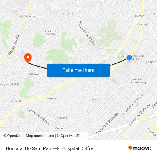 Hospital De Sant Pau to Hospital Delfos map