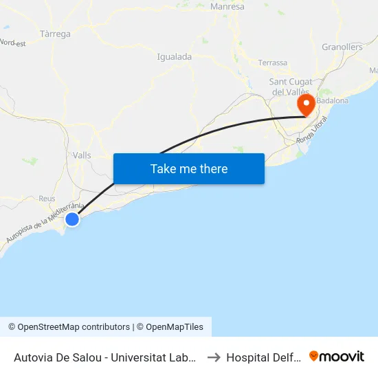Autovia De Salou - Universitat Laboral to Hospital Delfos map