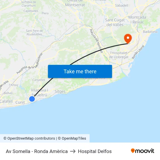 Av Somella - Ronda Amèrica to Hospital Delfos map