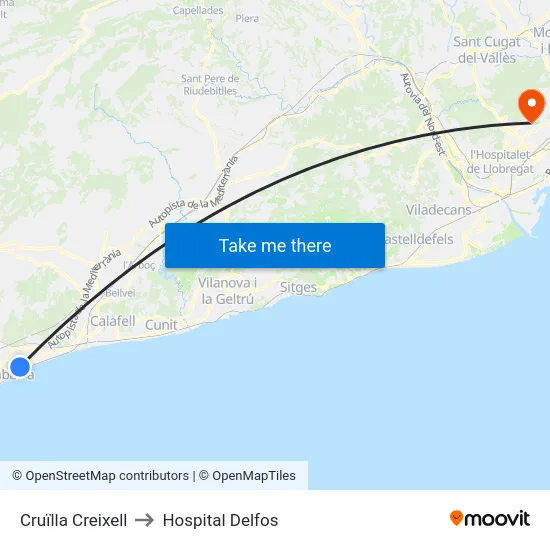 Cruïlla Creixell to Hospital Delfos map