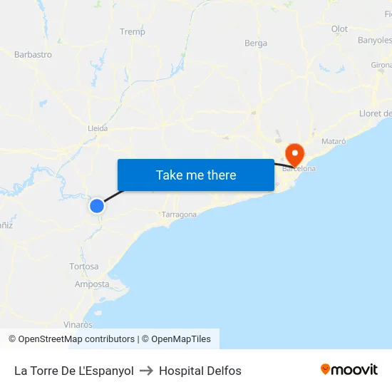 La Torre De L'Espanyol to Hospital Delfos map