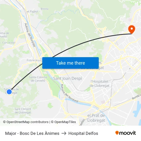 Major - Bosc De Les Ànimes to Hospital Delfos map