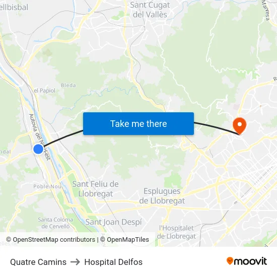 Quatre Camins to Hospital Delfos map