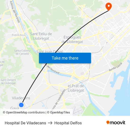 Hospital De Viladecans to Hospital Delfos map