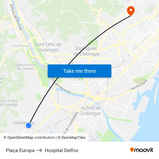 Plaça Europa to Hospital Delfos map
