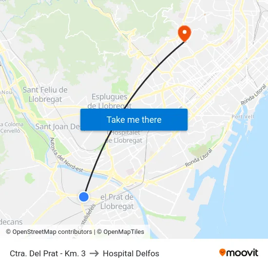 Ctra. Del Prat - Km. 3 to Hospital Delfos map