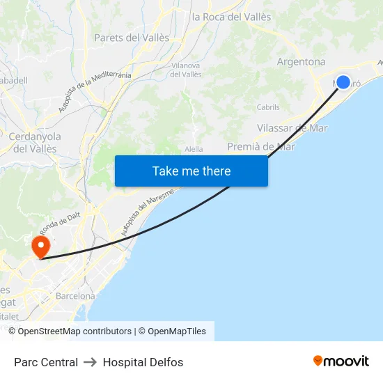 Parc Central to Hospital Delfos map
