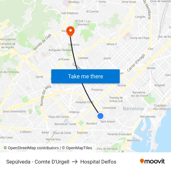 Sepúlveda - Comte D'Urgell to Hospital Delfos map