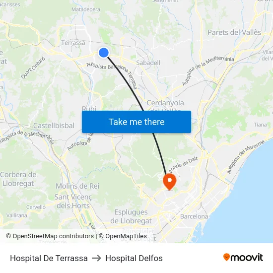 Hospital De Terrassa to Hospital Delfos map