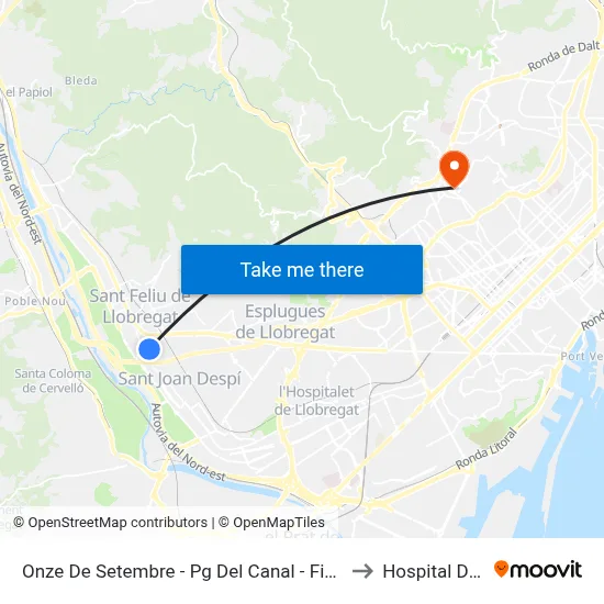Onze De Setembre - Pg Del Canal - Final Trajecte to Hospital Delfos map