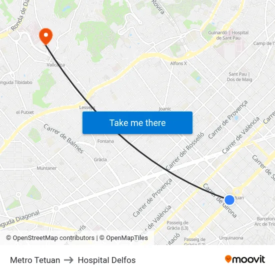 Metro Tetuan to Hospital Delfos map