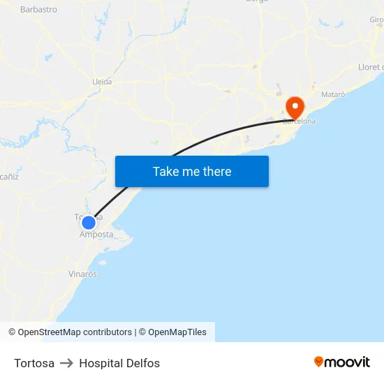 Tortosa to Hospital Delfos map