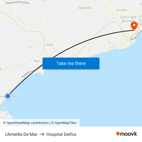 L'Ametlla De Mar to Hospital Delfos map