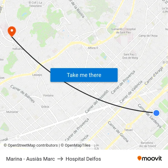 Marina - Ausiàs Marc to Hospital Delfos map