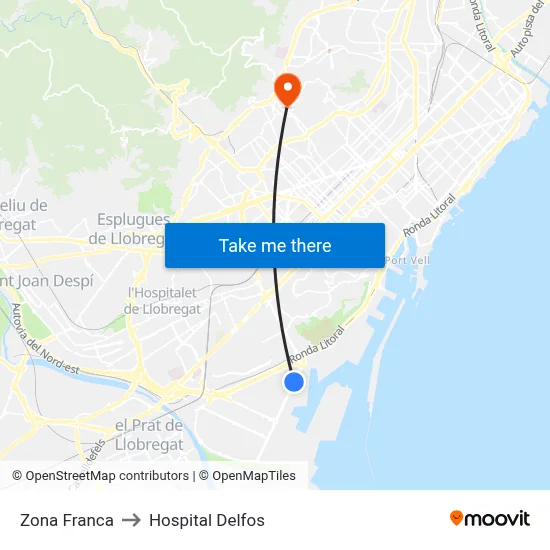 Zona Franca to Hospital Delfos map