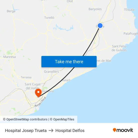 Hospital Josep Trueta to Hospital Delfos map