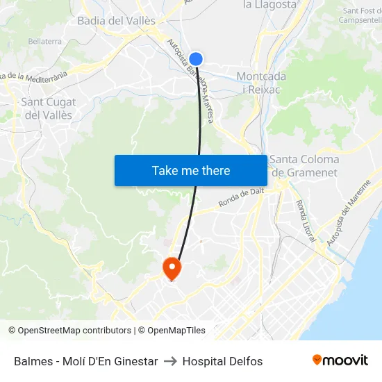 Balmes - Molí D'En Ginestar to Hospital Delfos map