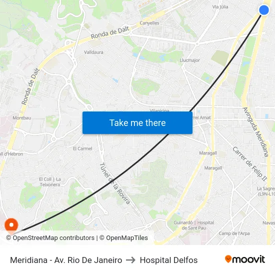 Meridiana - Av. Rio De Janeiro to Hospital Delfos map