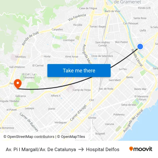 Av. Pi I Margall/Av. De Catalunya to Hospital Delfos map