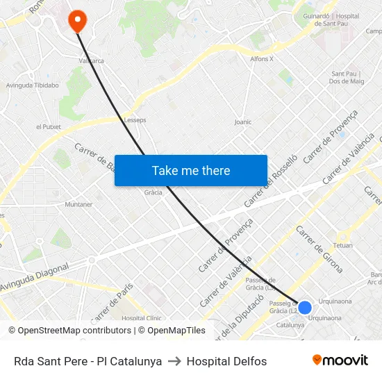 Rda Sant Pere - Pl Catalunya to Hospital Delfos map