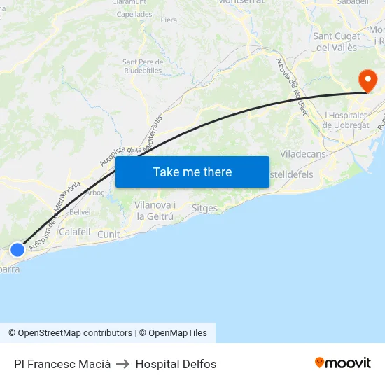 Pl Francesc Macià to Hospital Delfos map