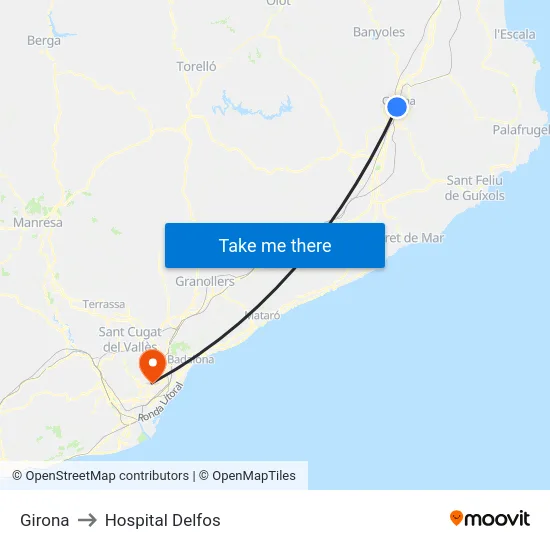 Girona to Hospital Delfos map