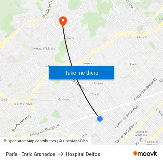 París - Enric Granados to Hospital Delfos map