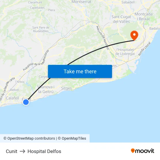 Cunit to Hospital Delfos map