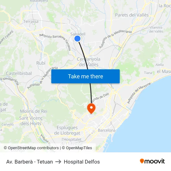 Av. Barberà - Tetuan to Hospital Delfos map