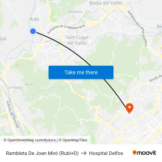 Rambleta De Joan Miró (Rubí+D) to Hospital Delfos map
