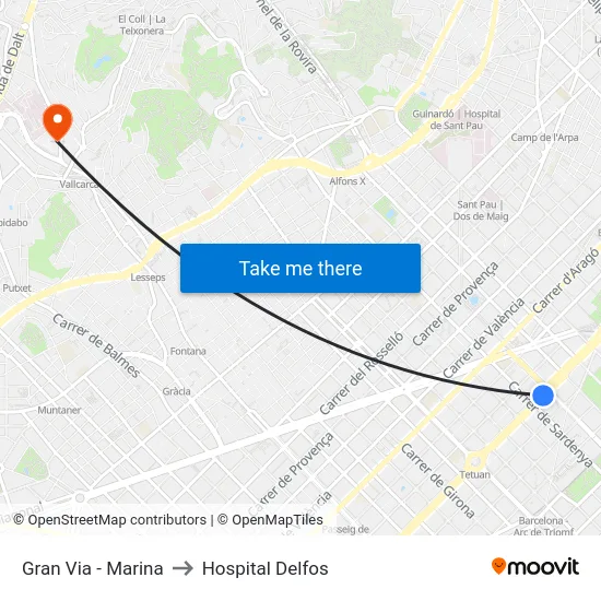 Gran Via - Marina to Hospital Delfos map