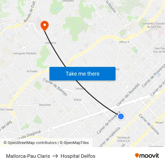Mallorca-Pau Claris to Hospital Delfos map