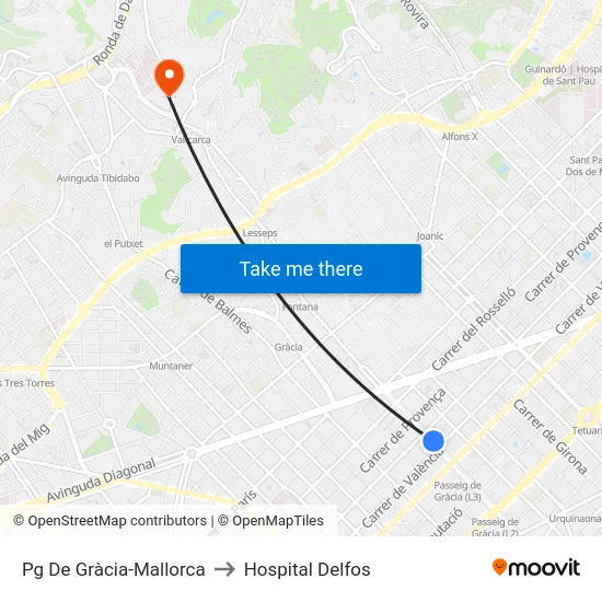 Pg De Gràcia-Mallorca to Hospital Delfos map