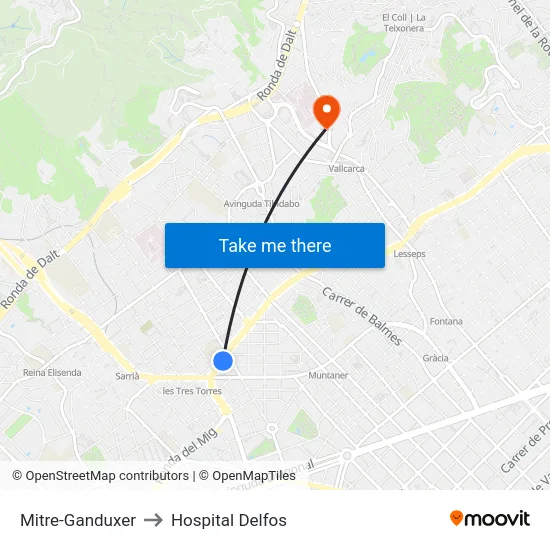 Mitre-Ganduxer to Hospital Delfos map