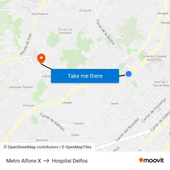 Metro Alfons X to Hospital Delfos map