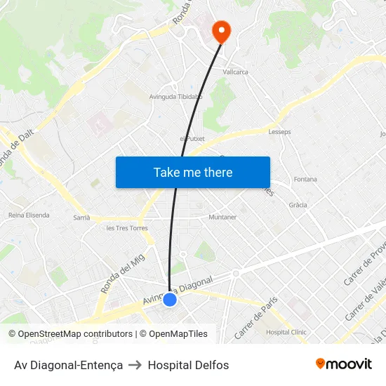 Av Diagonal-Entença to Hospital Delfos map