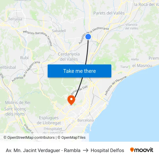 Av. Mn. Jacint Verdaguer - Rambla to Hospital Delfos map